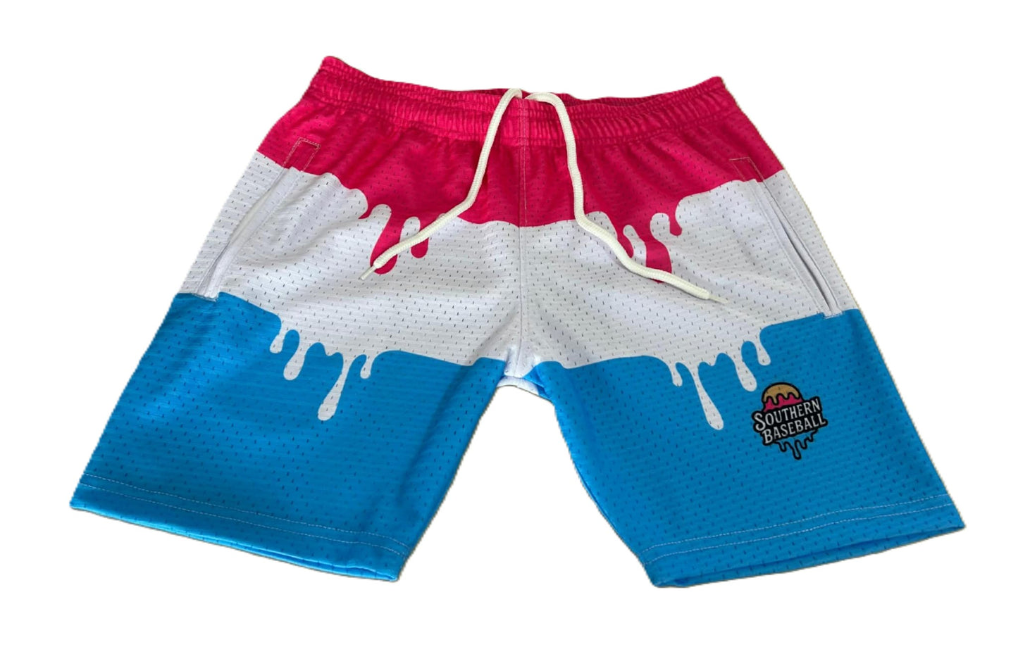 Pink, White & Blue Ice Cream Drip Shorts
