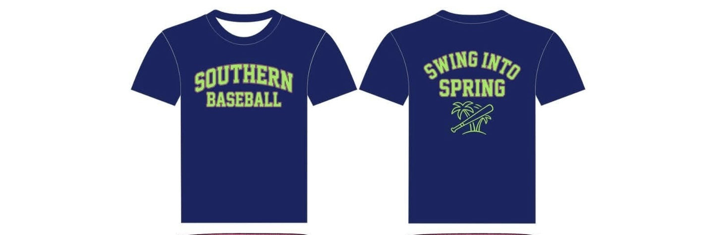 Southern Baseball Swing Into Spring Navy Tee