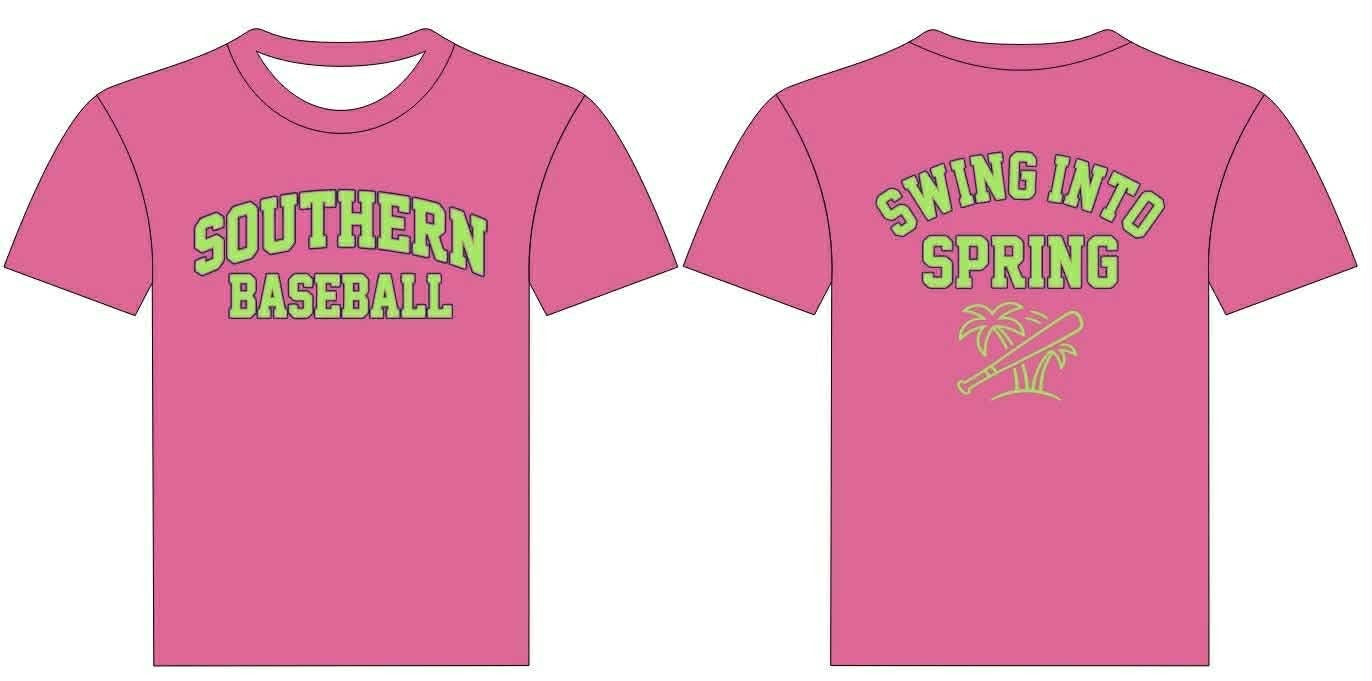 Southern Baseball Swing Into Spring Pink Tee