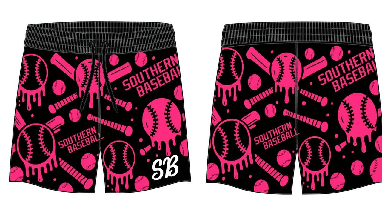 Black & Pink Southern Baseball Swim Trunks