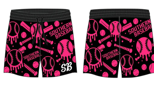 Black & Pink Southern Baseball Swim Trunks